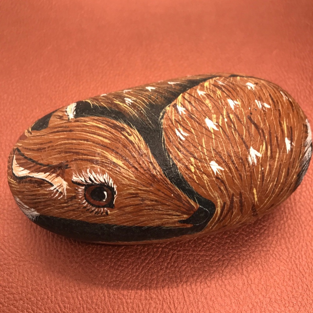 1996 Cheat River WV Signed Deer Fawn Hand Painted Stone Rock Small Nature Art